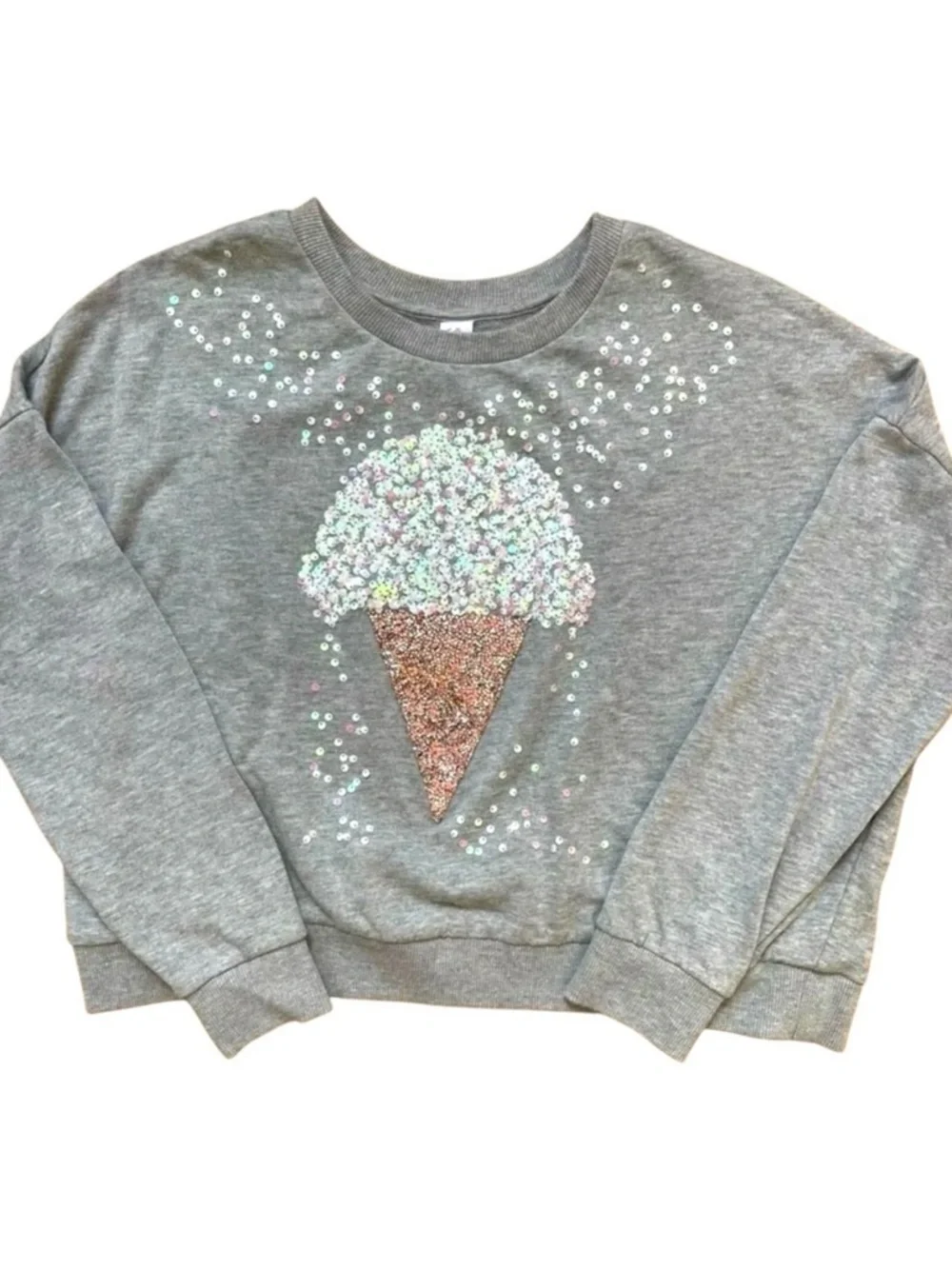 Justice Girls Gray Ice Cream Sequin Sweatshirt Size 18/20